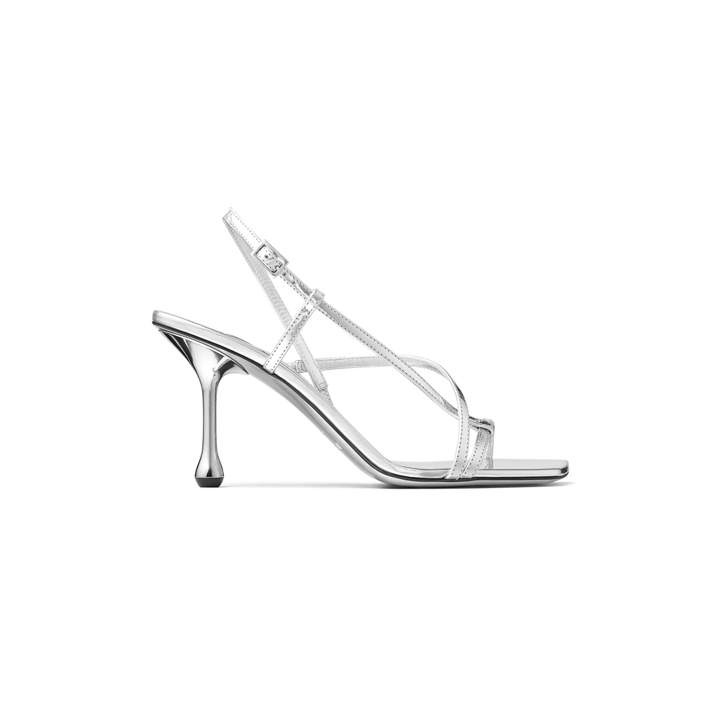 JIMMY CHOO ETANA 80 SILVER METALLIC LEATHER SANDALS ETANA80QUI